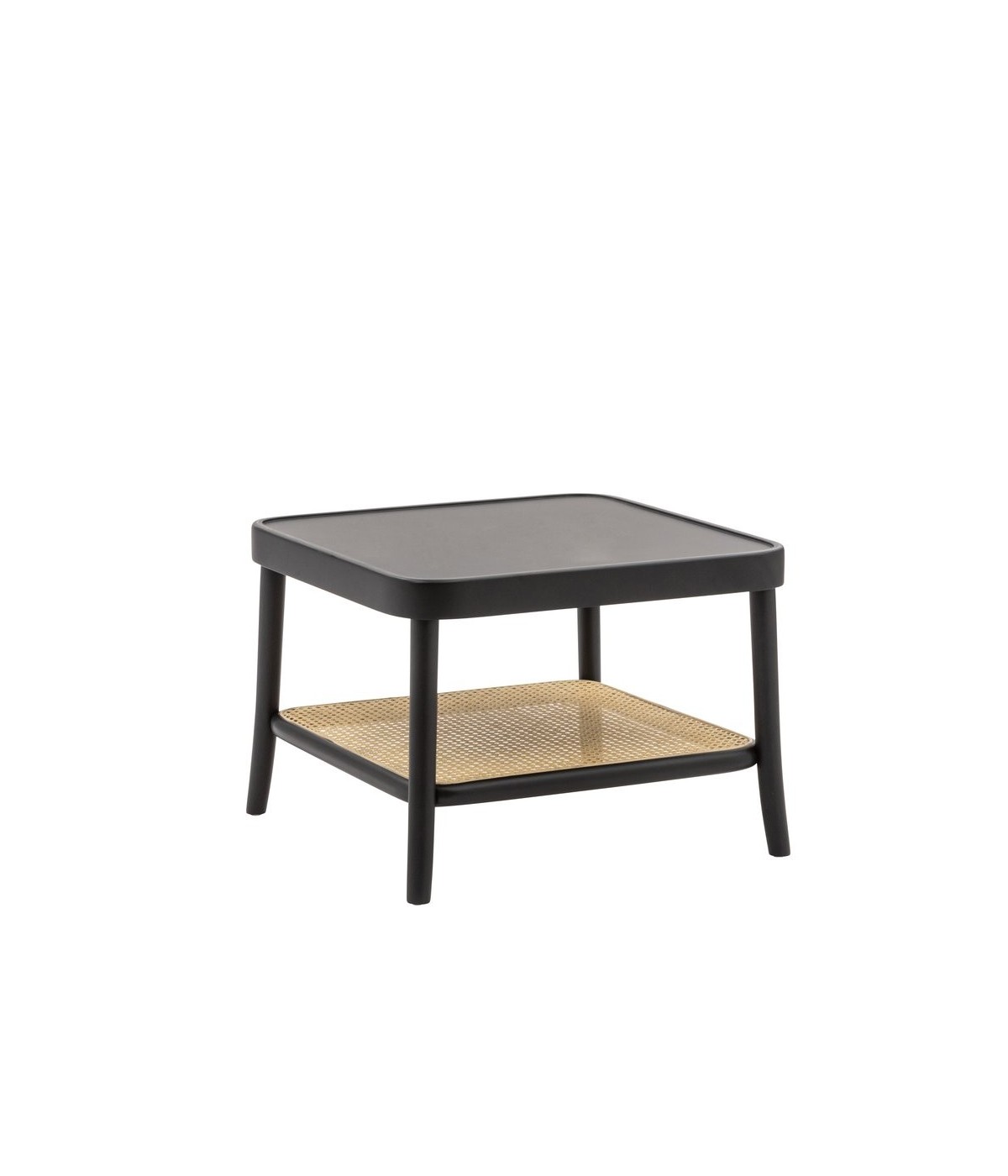 MOBILI 2G - Tavolino quadrato contemporaneo legno paglia nero 60X60X43 vista laterale