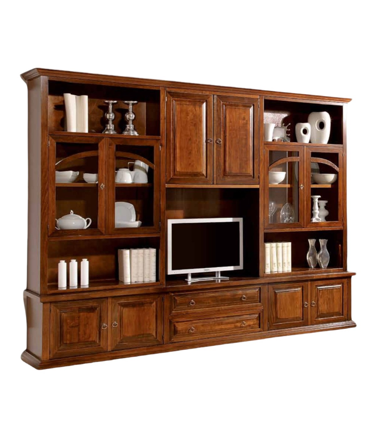 MOBILI 2G - PARETE ATTREZZATA IN LEGNO TINTA NOCE 300X49X228 vista laterale