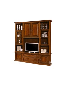 MOBILI 2G - PARETE ATTREZZATA LEGNO ARTE POVERA TINTA NOCE E VARI COLORI 200X49X228 (424) vista frontale