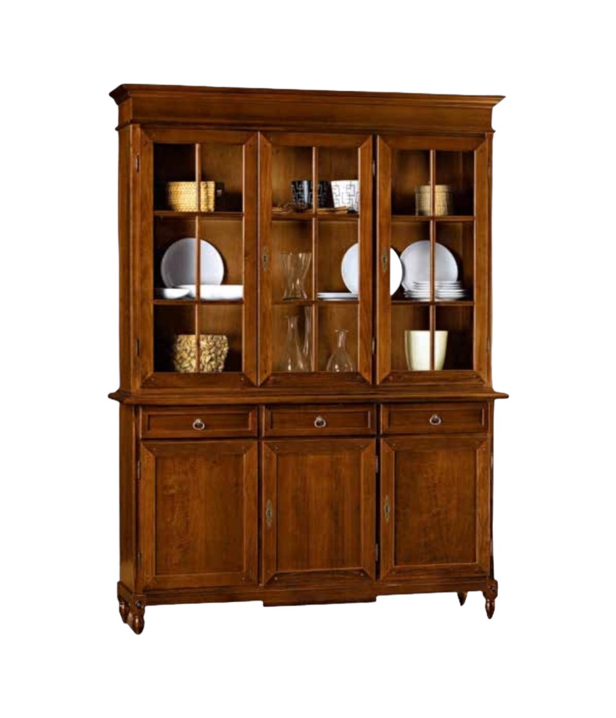 MOBILI 2G - CRISTALLIERA CLASSICA 3 PORTE IN LEGNO TINTA NOCE 156X42X213 vista laterale