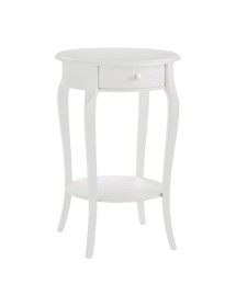 MOBILI 2G - Tavolino rotondo classico legno bianco 1 cassetto 50x50x75 vista frontale
