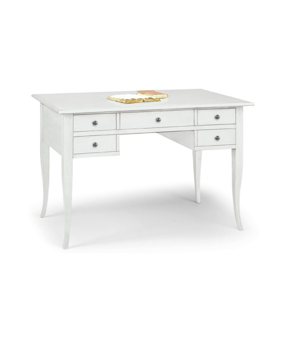 MOBILI 2G - SCRIVANIA ARTE POVERA 5 CASSETTI LEGNO BIANCO 130x65x81 vista frontale