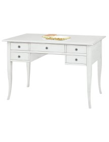 MOBILI 2G - SCRIVANIA ARTE POVERA 5 CASSETTI LEGNO BIANCO 130x65x81 vista frontale