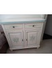 MOBILI 2G - MADIA CREDENZA 2 PORTE BIANCO INVECCHIATO DECORI AZZURRO 104x43x98 vista frontale
