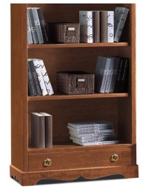MOBILI 2G - LIBRERIA CLASSICA 4 RIPIANI 1 CASSETTO, TINTA NOCE cm 94x36x189H vista frontale ripiani e cassetto
