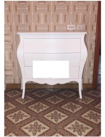 MOBILI 2G - Comò 3 cassetti bombato shabby legno bianco opaco 116X42X85 vista frontale