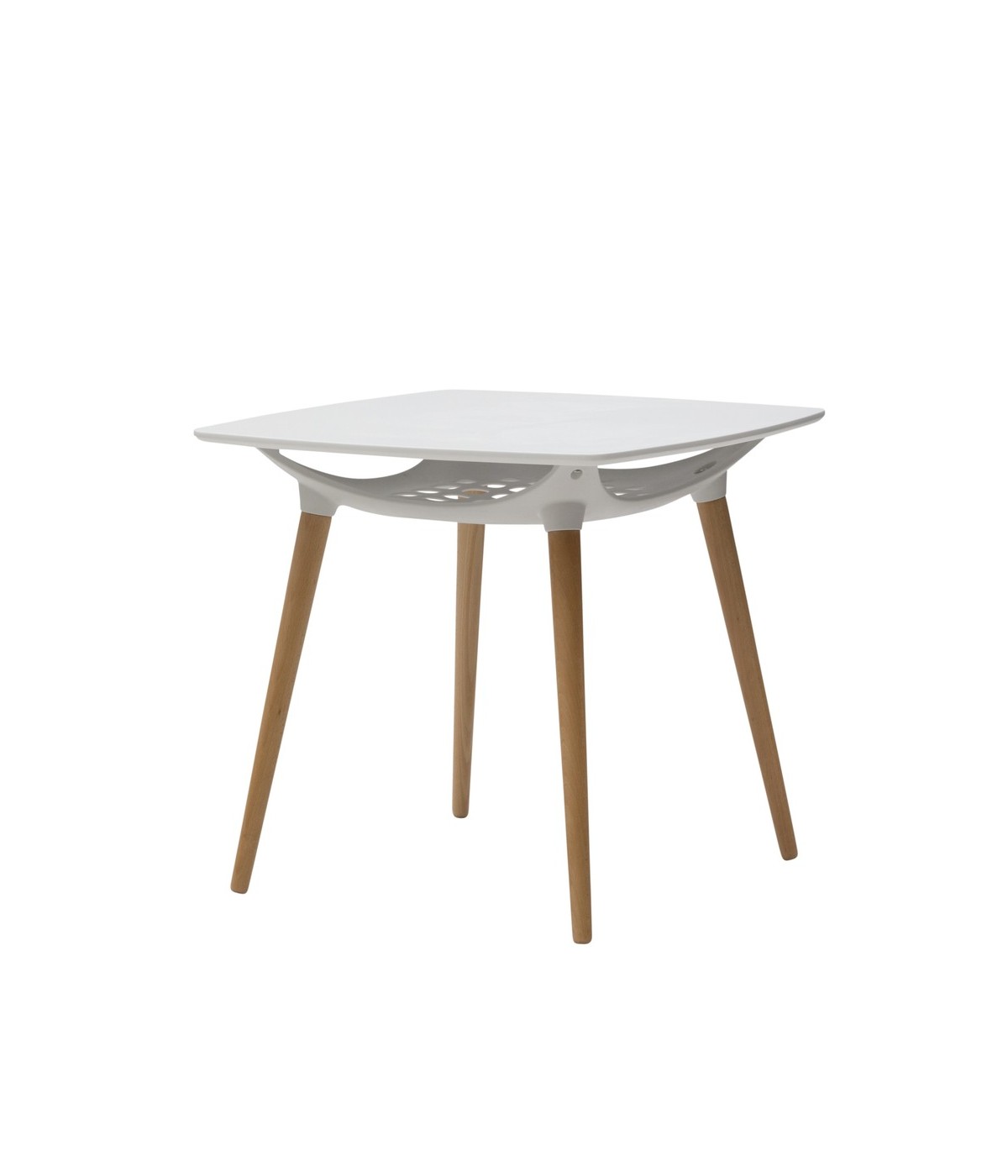 MOBILI 2G - Tavolino quadrato moderno bianco e legno 80X80X73 vista laterale