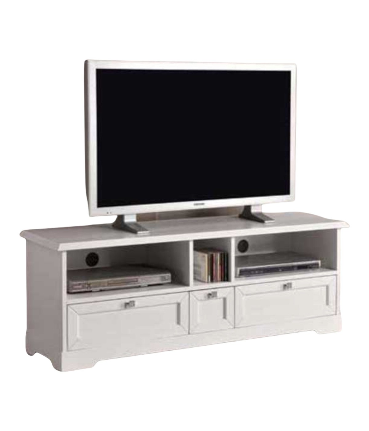MOBILI 2G - PORTA TV 3 CASSETTI IN LEGNO ARTE POVERA BIANCO OPACOL.139 P.40 H.51 vista frontale