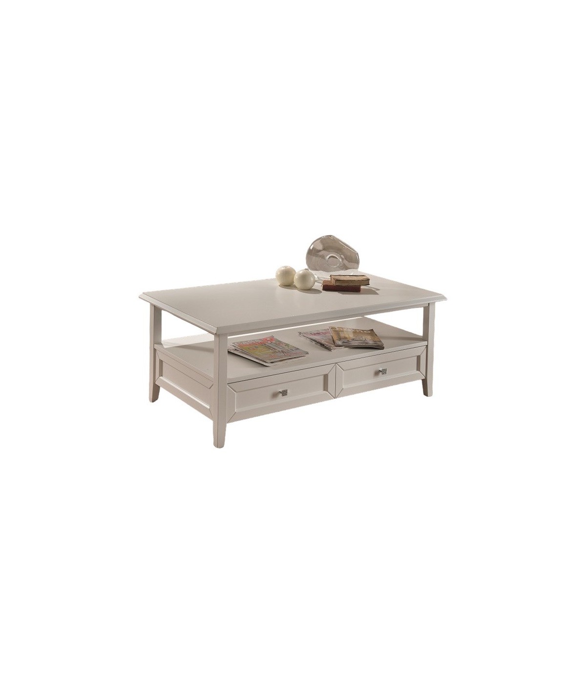 MOBILI 2G - TAVOLINO 2 CASSETTI IN LEGNO CLASSICO BIANCO L.120 P.65 H.51 VISTA FRONTALE