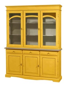 MOBILI 2G - CRISTALLIERA 3 ANTE LEGNO PENNELLATO GIALLA 156X42X205 VISTA FRONTALE