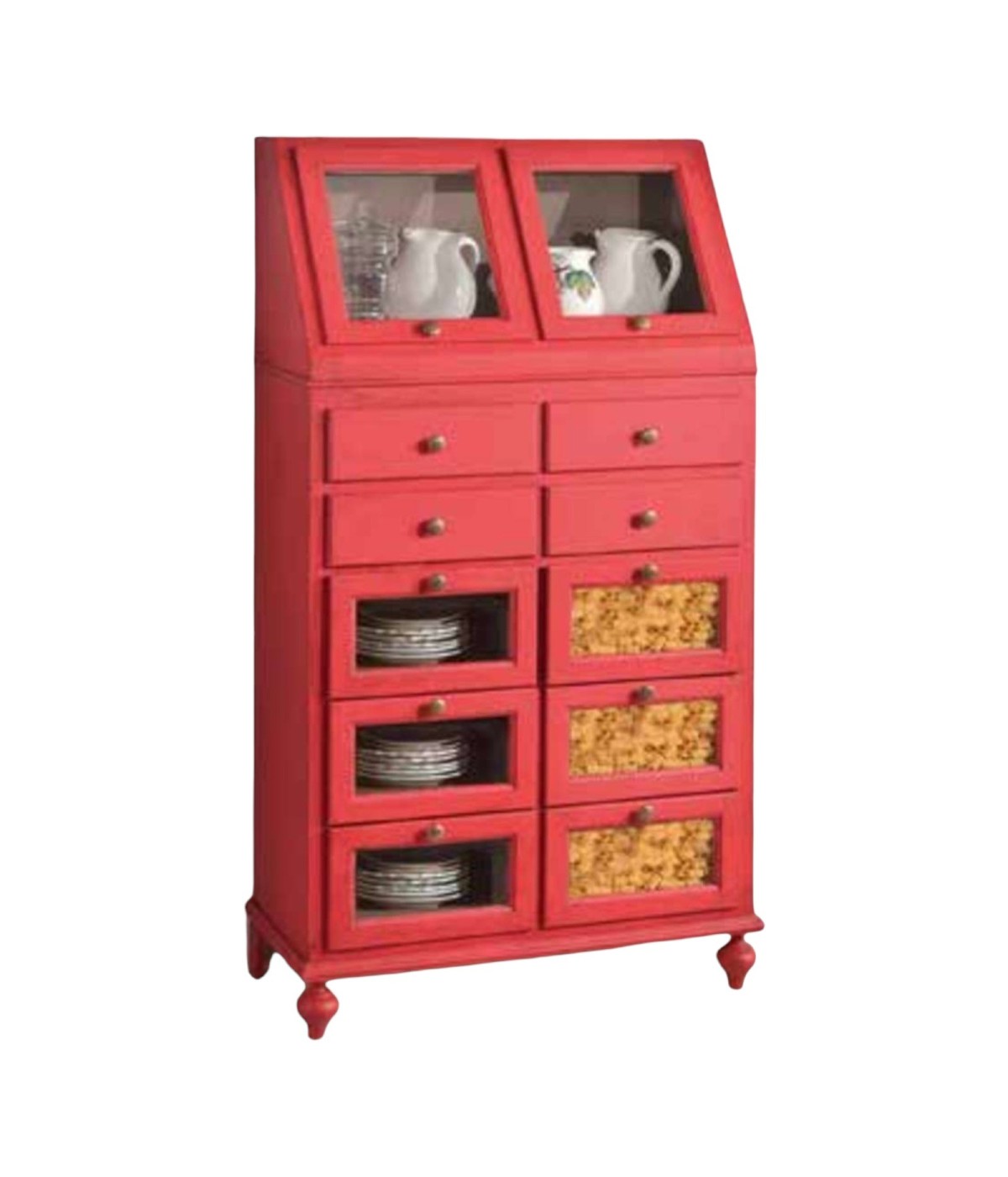 MOBILI 2G - DISPENSA ARTE POVERA SHABBY LEGNO ROSSO ANTICATO 80X42X153 vista frontale