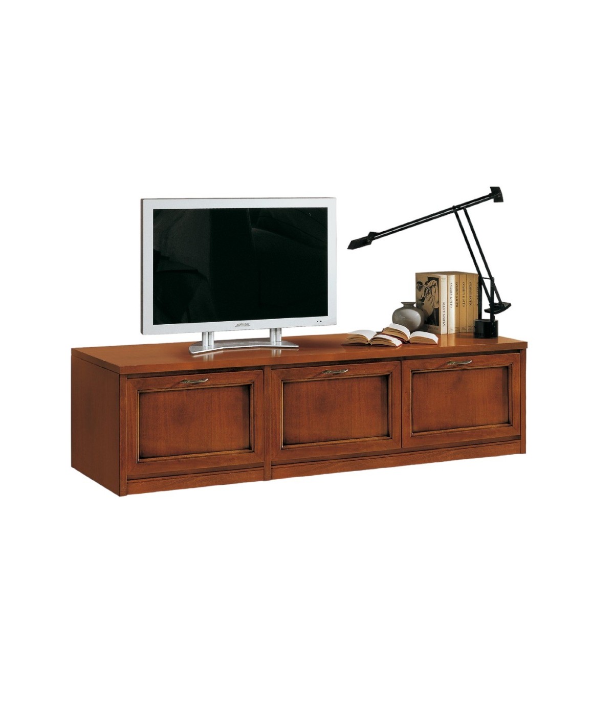 MOBILI 2G - BASE PORTA TV 3 CESTONI CLASSICA LEGNO NOCE 159X60x50 VISTA FRONTALE