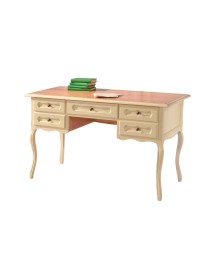 MOBILI 2G - SCRITTORIO 5 CASSETTI BICOLORE LEGNO AVORIO 130X60X79  VISTA FRONTALE