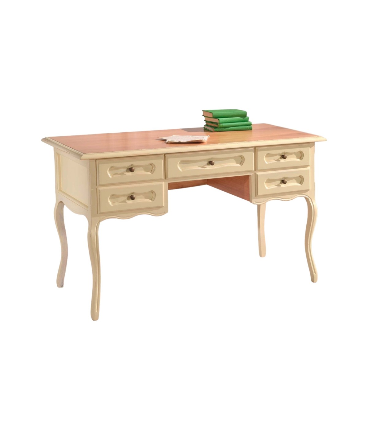 MOBILI 2G - SCRITTORIO 5 CASSETTI BICOLORE LEGNO AVORIO 130X60X79  VISTA FRONTALE