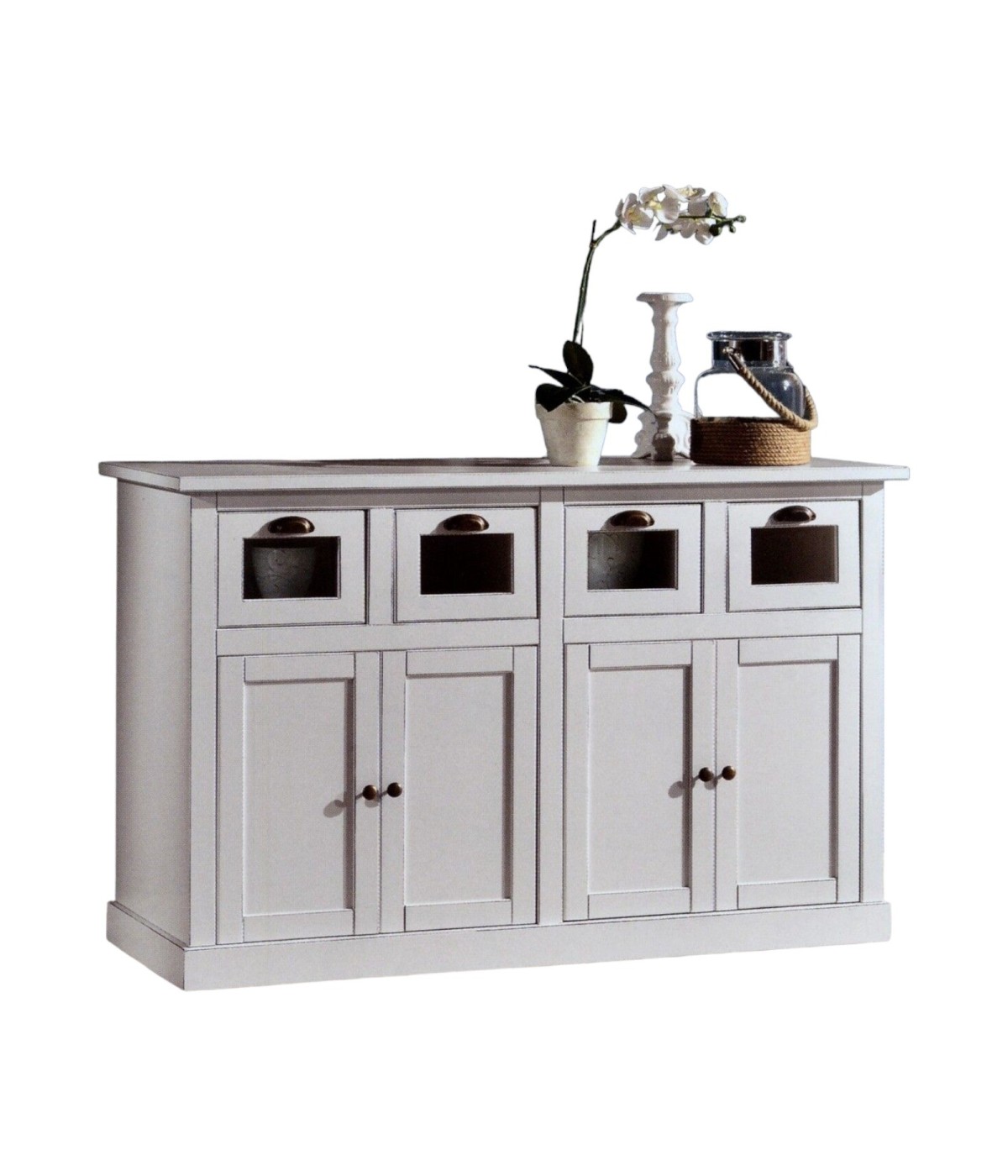 MOBILI 2G - MADIA CREDENZA 4 PORTE 4 CASSETTI LEGNO BIANCO 130X50X86 VISTA FRONTALE