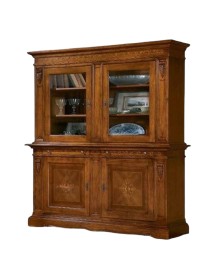 MOBILI 2G - CRISTALLIERA 4 PORTE TINTA NOCE IN LEGNO INTARSI 214X55X230 H.230 VISTA FRONTALE