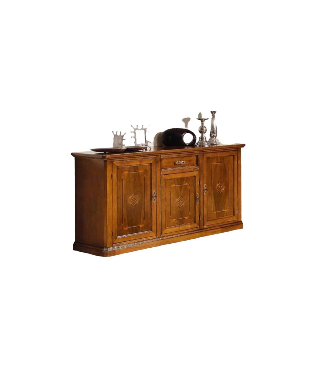 MOBILI 2G - MADIA CREDENZA IN LEGNO 3 PORTE CON INTARSI BASSANO L.166 P.49 H.90 vista frontale
