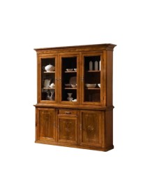 MOBILI 2G - CRISTALLIERA CLASSICA LEGNO 3 PORTE INTARSIO BASSANO 175x49x222 VISTA FRONTALE