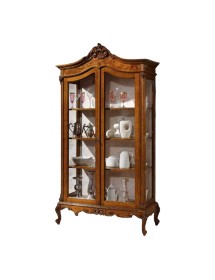 MOBILI 2G - VETRINA IN LEGNO DI RADICA 2 PORTE IMPERO FINITURA BASSANO L.114 P.46 H.217 vista frontale