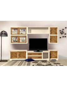 MOBILI 2G - PARETE ATTREZZATA IN LEGNO AVORIO NOCE/GRANO 310X65 vista frontale vista frontale