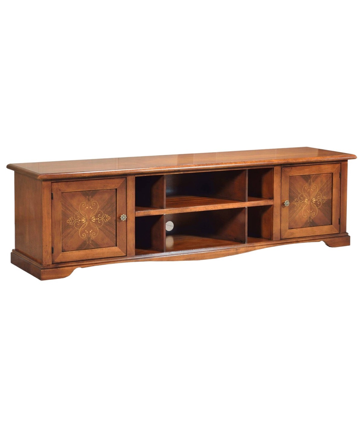 MOBILI 2G - PORTA TV 2 PORTE LEGNO ARTE POVERA TINTA NOCE 205X50X58 VISTA FRONTALE