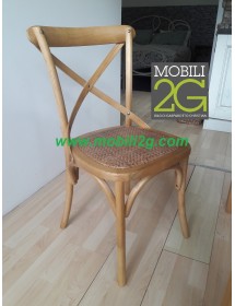MOBILI 2G - SET 2 Sedie Cross Bistrot shabby vintage legno Olmo seduta rivestita Rattan naturale VISTA FRONTALE