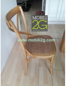 MOBILI 2G - SET 2 Sedie Cross Bistrot shabby vintage legno Olmo seduta rivestita Rattan naturale VISTA LATERALE