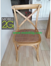 MOBILI 2G - SET 2 Sedie Cross Bistrot shabby vintage legno Olmo seduta rivestita Rattan naturale VISTA FRONTALE