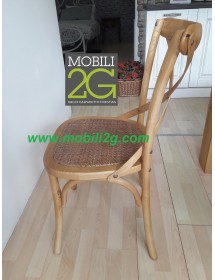 MOBILI 2G - SET 2 Sedie Cross Bistrot shabby vintage legno Olmo seduta rivestita Rattan naturale VISTA LATERALE