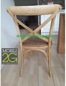 MOBILI 2G - SET 2 Sedie Cross Bistrot shabby vintage legno Olmo seduta rivestita Rattan naturale VISTA SCHIENALE