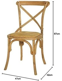 MOBILI 2G - SET 2 Sedie Cross Bistrot shabby vintage legno Olmo seduta rivestita Rattan naturale VISTA FRONTALE SCHETA TECNICA