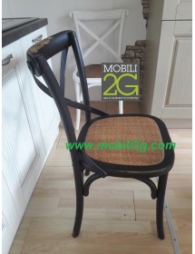 MOBILI 2G - SET 2 Sedie Cross Bistrot  vintage Nero in Olmo seduta rivestita naturale vista laterale