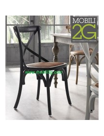 MOBILI 2G - SET 2 Sedie Cross Bistrot  vintage Nero in Olmo seduta rivestita naturale vista laterale