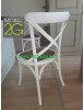 MOBILI 2G - SET 2 Sedie Cross Bistrot Shabby Vintage Bianco Olmo Seduta Rivestita Rattan Naturale Modello VISTA SCHIENALE
