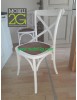MOBILI 2G - SET 2 Sedie Cross Bistrot Shabby Vintage Bianco Olmo Seduta Rivestita Rattan Naturale Modello VISTA LATERALE