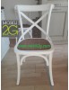 MOBILI 2G - SET 2 Sedie Cross Bistrot Shabby Vintage Bianco Olmo Seduta Rivestita Rattan Naturale Modello VISTA FRONTALE