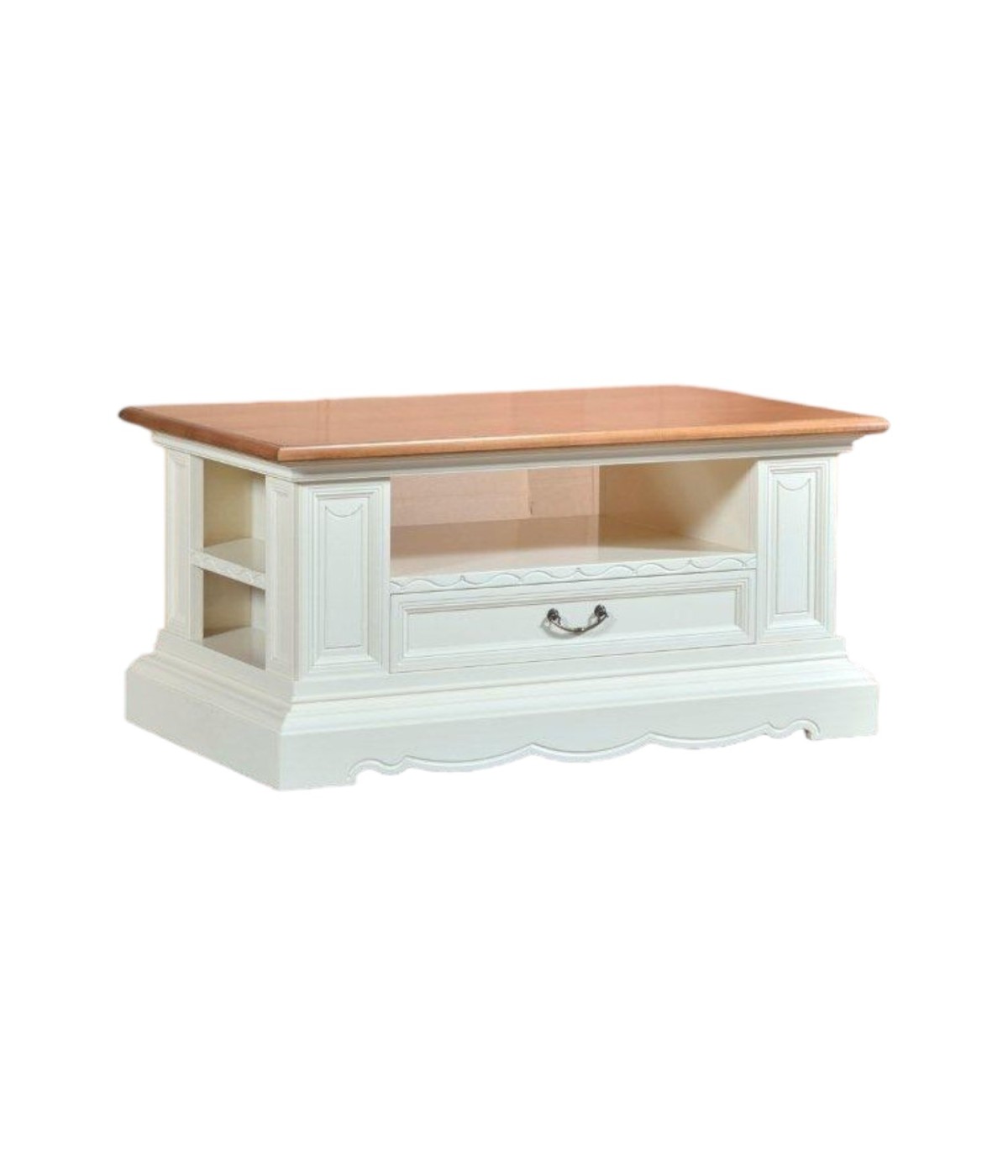 MOBILI 2G - TAVOLINO CLASSICO SHABBY LEGNO BIANCO NOCE GRANO 125X75X60 vista frontale