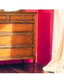 MOBILI 2G - CASSETTIERA CLASSICA 5 CASSETTI LEGNO GREZZO CON ALZATINA 120X48X144 VISTA FRONTALE CASSETTI E GAMBA