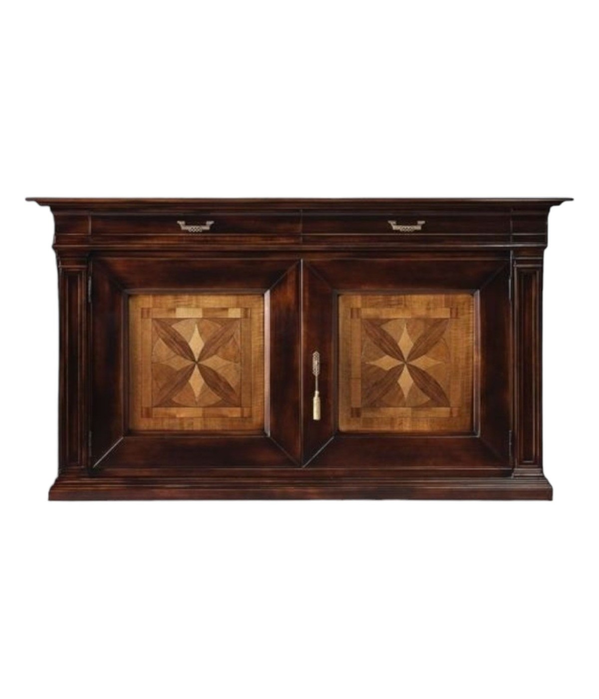 MOBILI 2G - CREDENZA 2 PORTE CLASSICA INTARSIO LEGNO BICOLORE 200X56x113