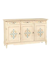 MOBILI 2G - MADIA CREDENZA CLASSICA AVORIO PENNELLATO CON DECORI 156x42x94 vista frontale