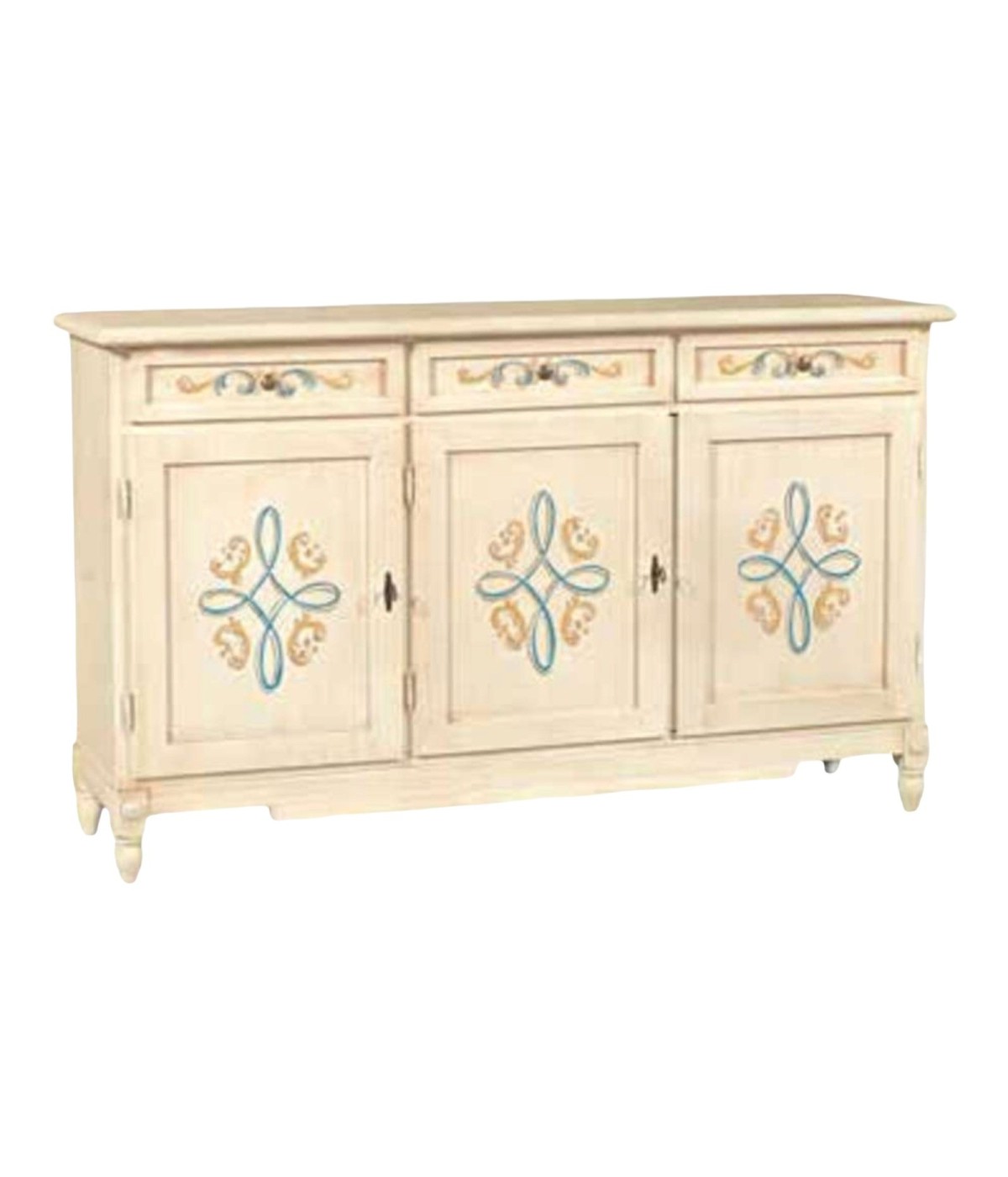 MOBILI 2G - MADIA CREDENZA CLASSICA AVORIO PENNELLATO CON DECORI 156x42x94 vista frontale