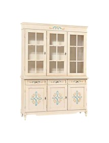 MOBILI 2G - CRISTALLIERA CLASSICA 3 PORTE LEGNO AVORIO PENNELLATO CON DECORI 156x42x213 vista frontale