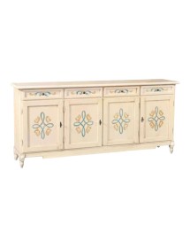 MOBILI 2G - MADIA CREDENZA CLASSICA LEGNO AVORIO PENNELLATO CON DECORI 205X42X94 vista frontale