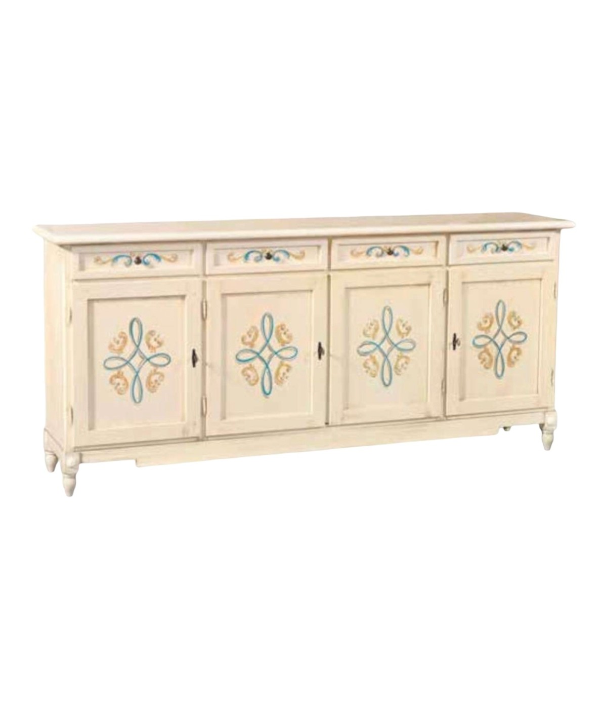 MOBILI 2G - MADIA CREDENZA CLASSICA LEGNO AVORIO PENNELLATO CON DECORI 205X42X94 vista frontale