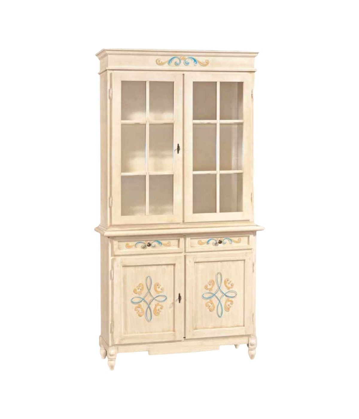 MOBILI 2G - CRISTALLIERA CLASSICA IN LEGNO AVORIO PENNELLATO DECORI 105X42X213 vista frontale