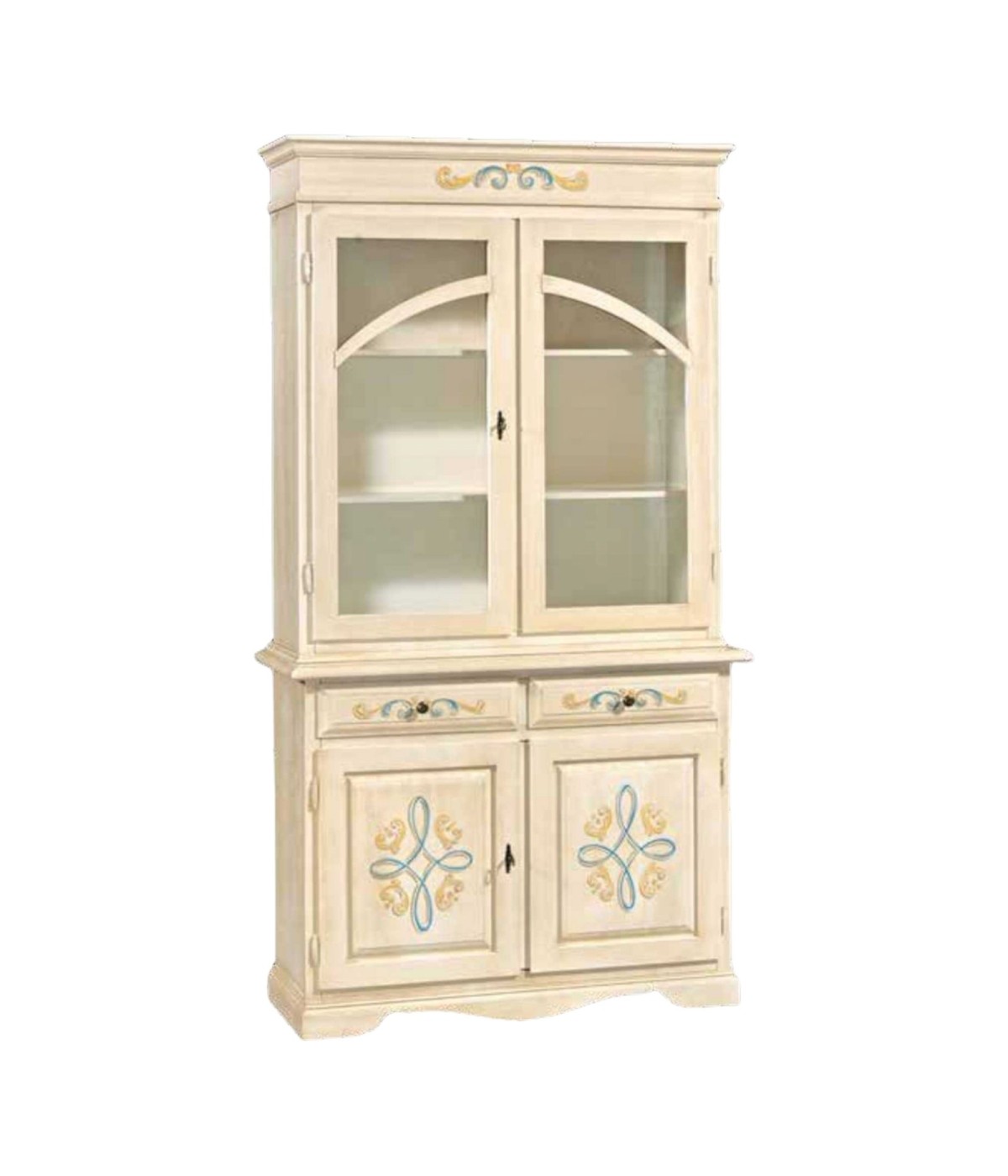 MOBILI 2G - CRISTALLIERA CLASSICA 2 PORTE LEGNO AVORIO PENNELLATO E DECORI 105X42X205 vista frontale