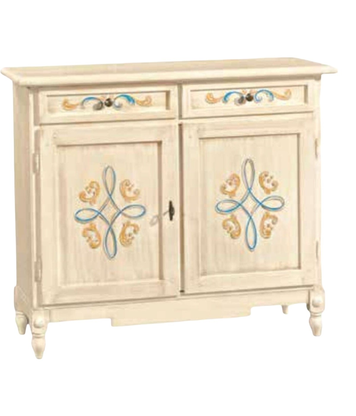 MOBILI 2G - MADIA CREDENZA CLASSICA LEGNO AVORIO PENNELLATO DECORI 105X42X94 vista frontale