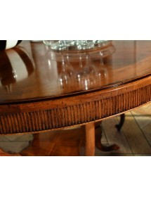 MOBILI 2G - Tavolo rotondo classico legno intarsio tinta noce 120/130/140 Cm vista piano