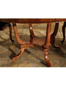 MOBILI 2G - Tavolo rotondo classico legno intarsio tinta noce 120/130/140 Cm vista gambe