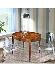 MOBILI 2G - Tavolo ovalino Classico Legno Intarsio Venezia Noce 115x95x77 vista laterale